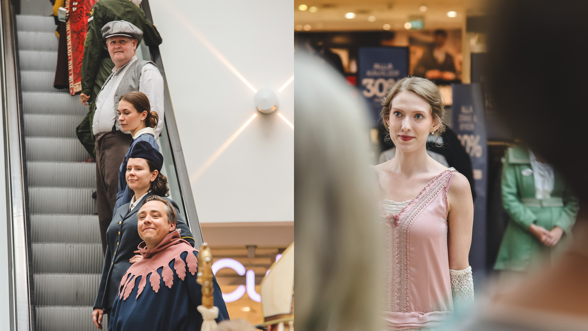 Historisk modevisning i Galleria Gränden under Linköpings Stadsfest 2024.