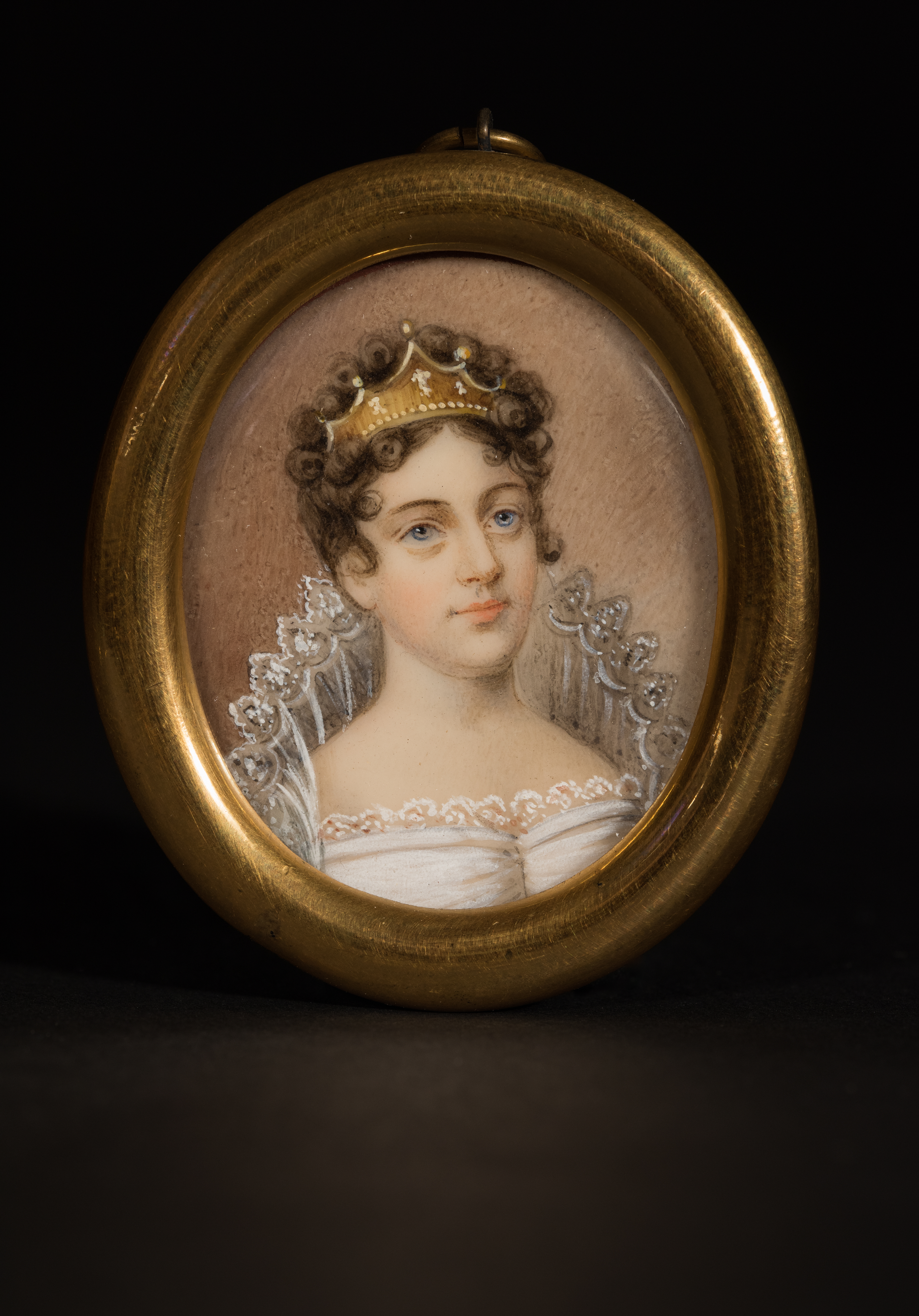 Porträtt av drottning Charlotta (1759-1818), Elise Arnberg (1826-1891), miniatyr, gouache på pergament (eller elfenben), 1800-tal, OM.B.002907