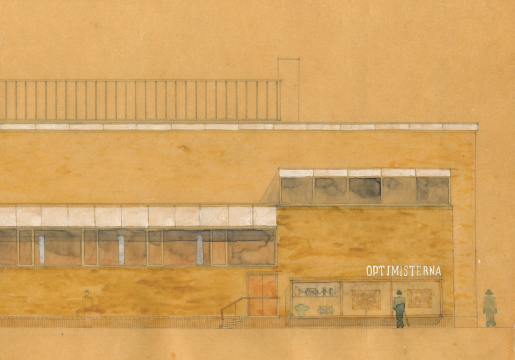 Skisser inför byggnationen av museibyggnaden i Linköping 1939