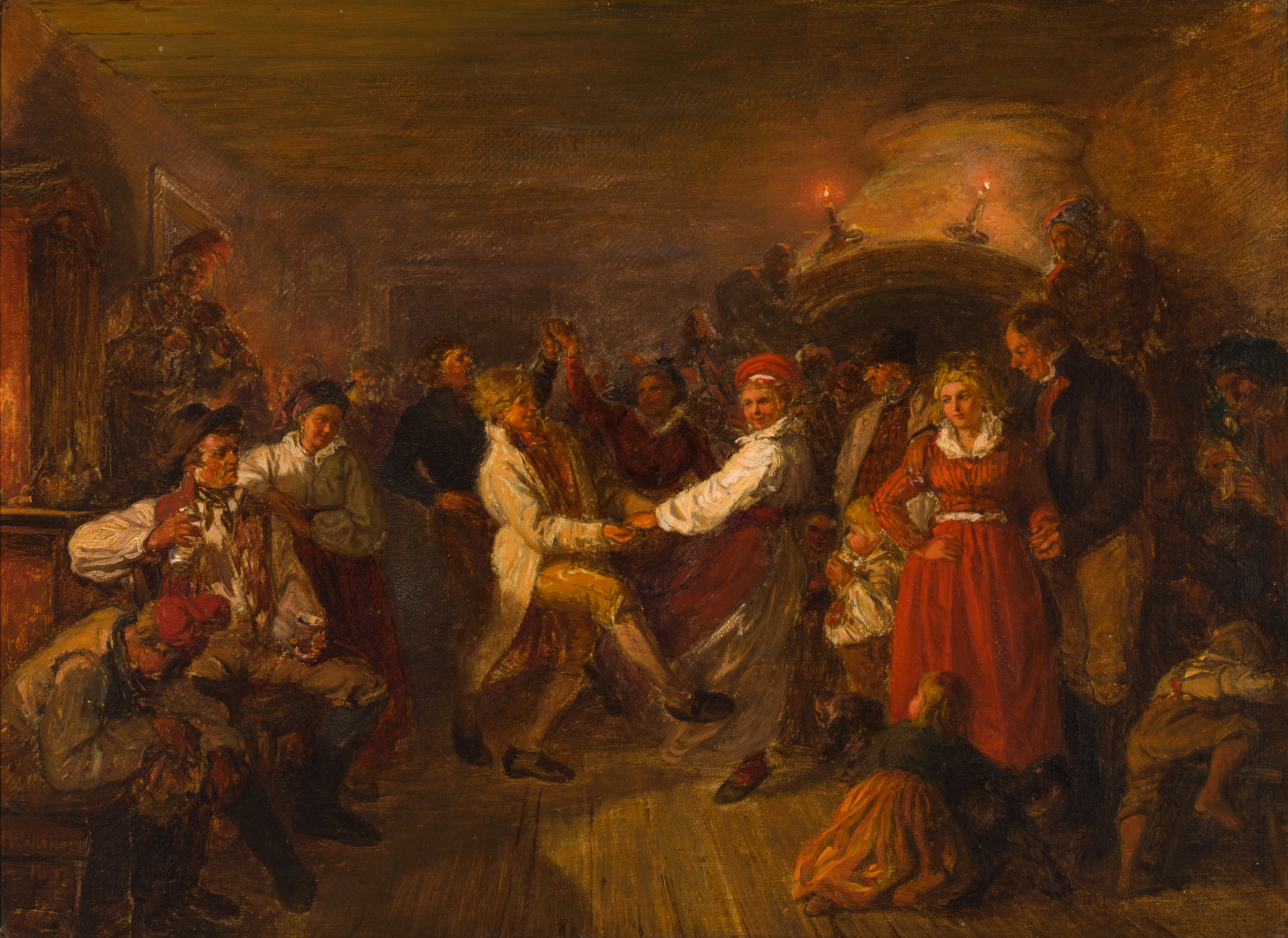 Målning med dansande människor från 1800-talet