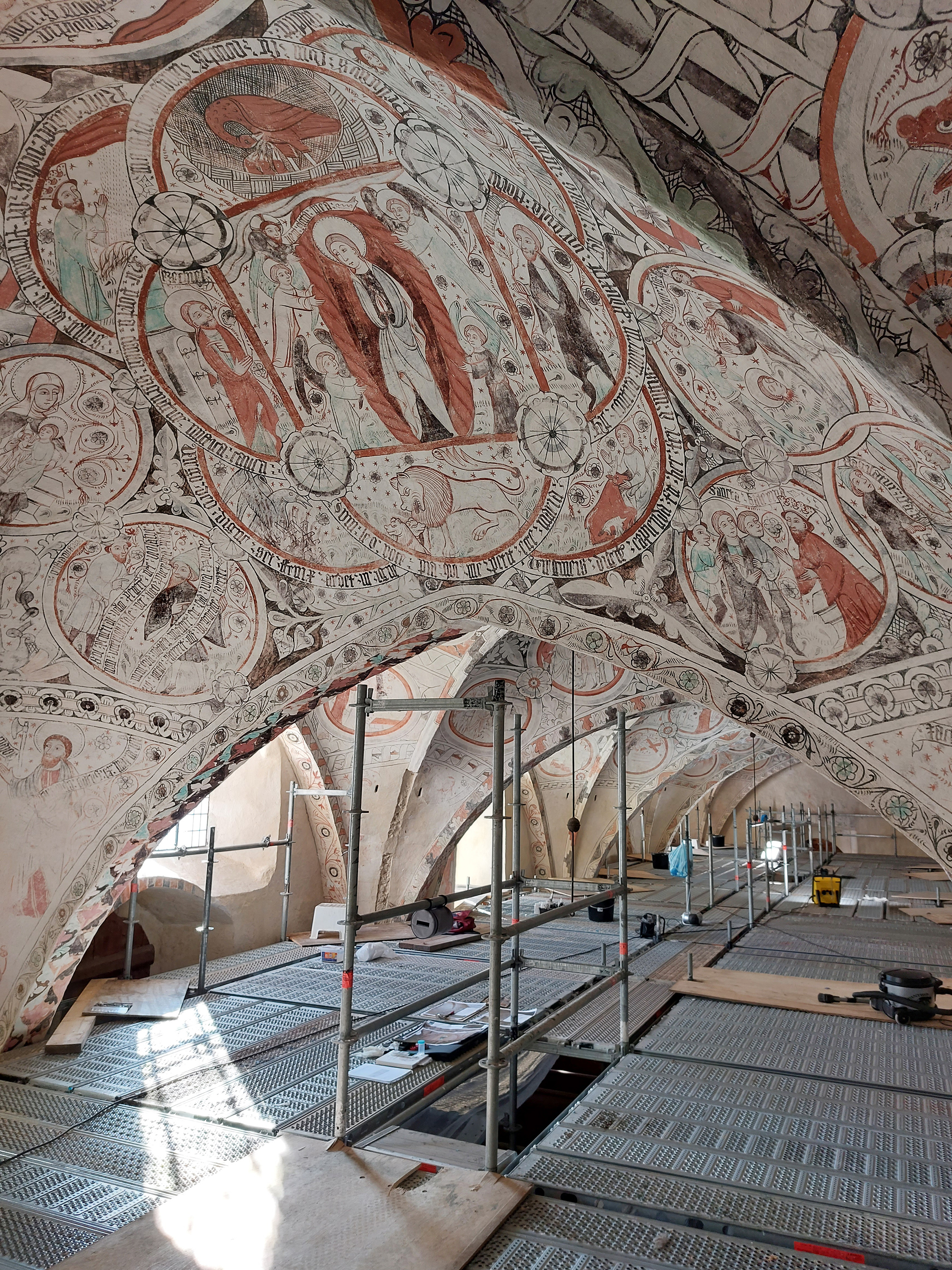 Under hösten 2023 har Östergötlands museums konservatorer arbetat i Risinge gamla kyrka, en 1100-talskyrka med kalkmålningar från början av 1400-talet.